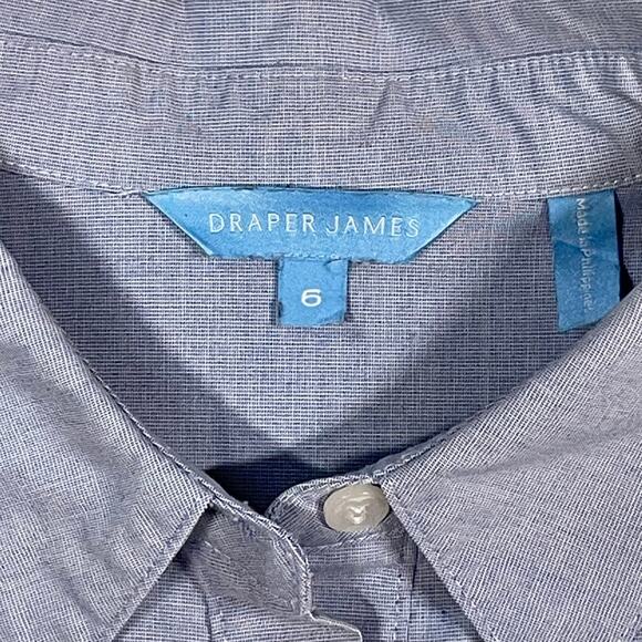 Draper James Blue Button Down Shirt Sz 6 Stretch Cotton Long Sleeve Classic Top - Picture 2 of 10